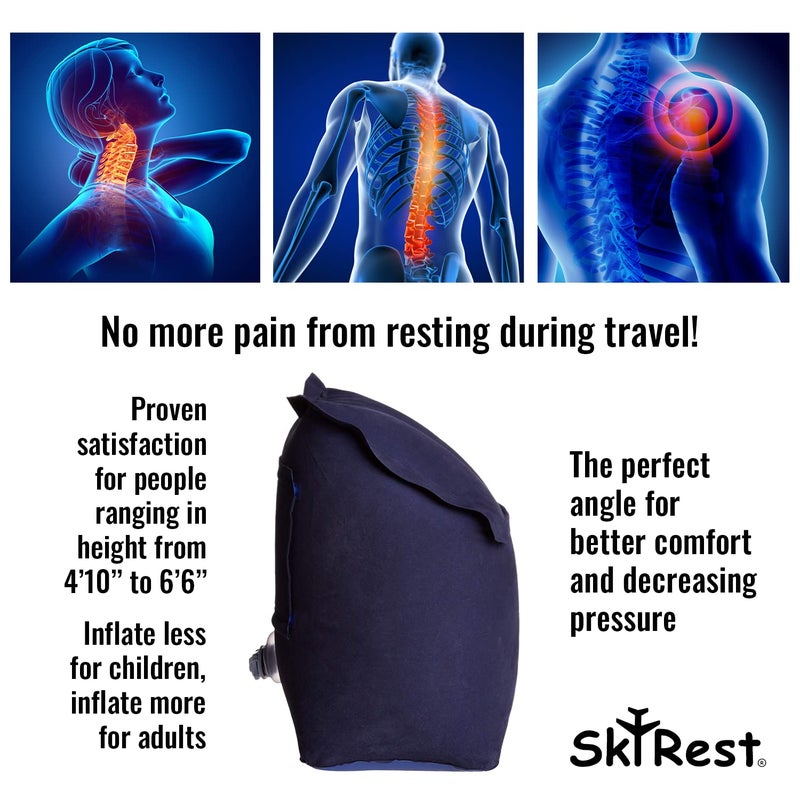 SkyRestÂ® Inflatable Head Neck Rest Travel Pillow - Portable Patented Design Napping Pillows for Airplanes Buses Cars Office Trains Outdoor Camping - Gift for Men Women - Image 4